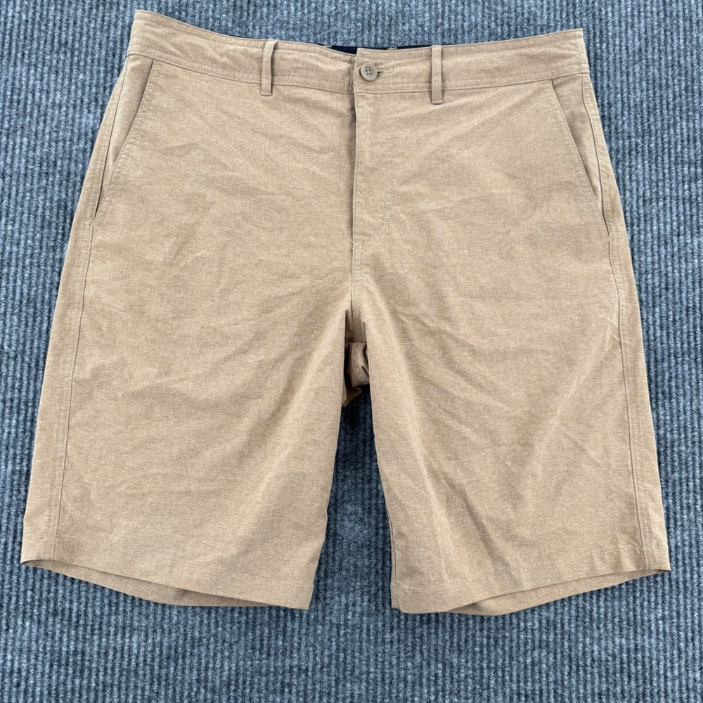 Goodfellow & Co Mens 34 Tan Brown Stretch Hybrid Chino Flat Front Shorts